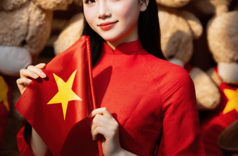 Young woman in red dress